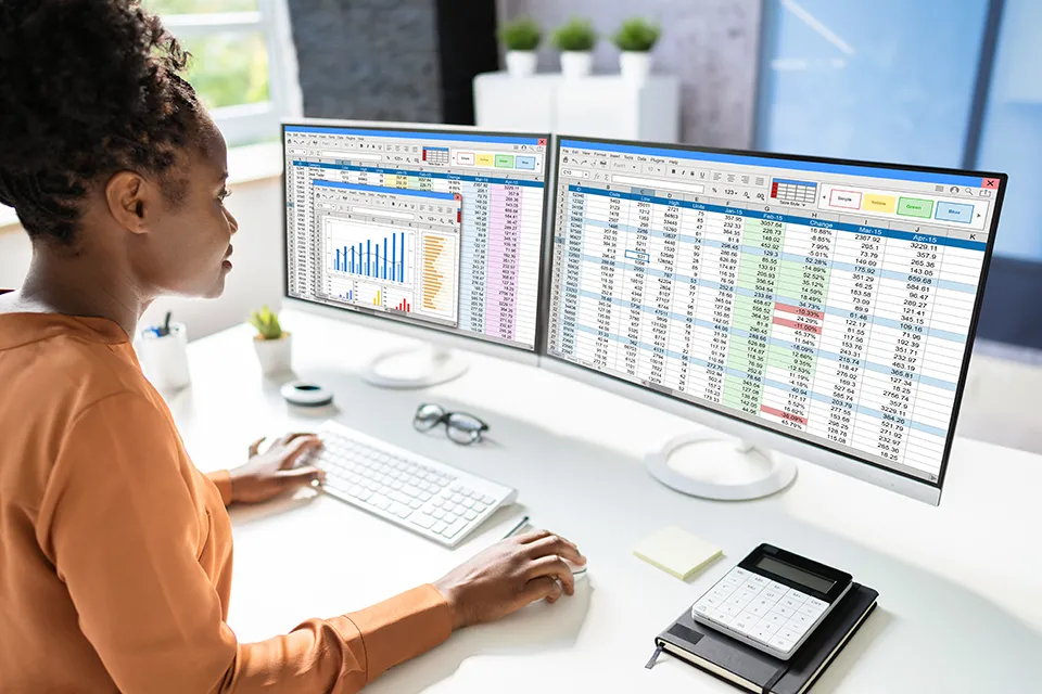 Data Analyst African Woman Using Spreadsheet