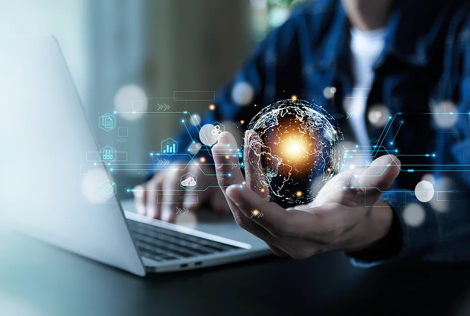 Business people using technology , global internet connection of