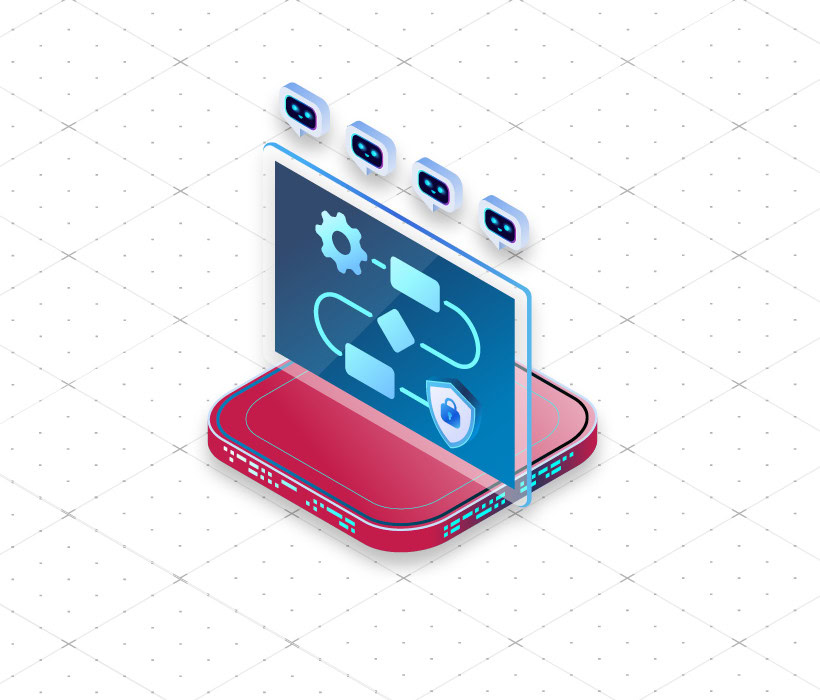 Digital security and automation concept with a laptop and flowchart icons.