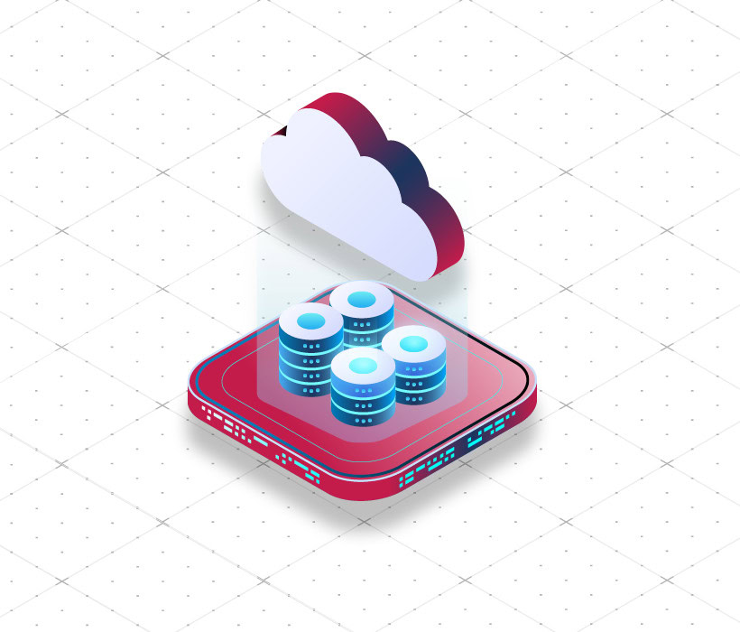 Cloud computing and data storage concept with cloud icon and database servers.