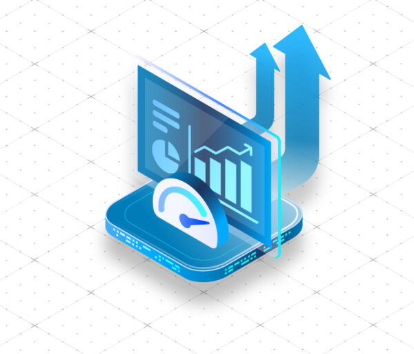 Digital analytics and growth data visualization on a smartphone screen.